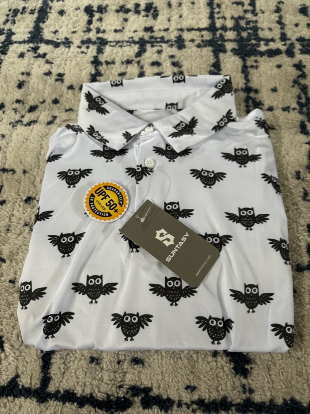 Men's White Polo with Black Owl Print
